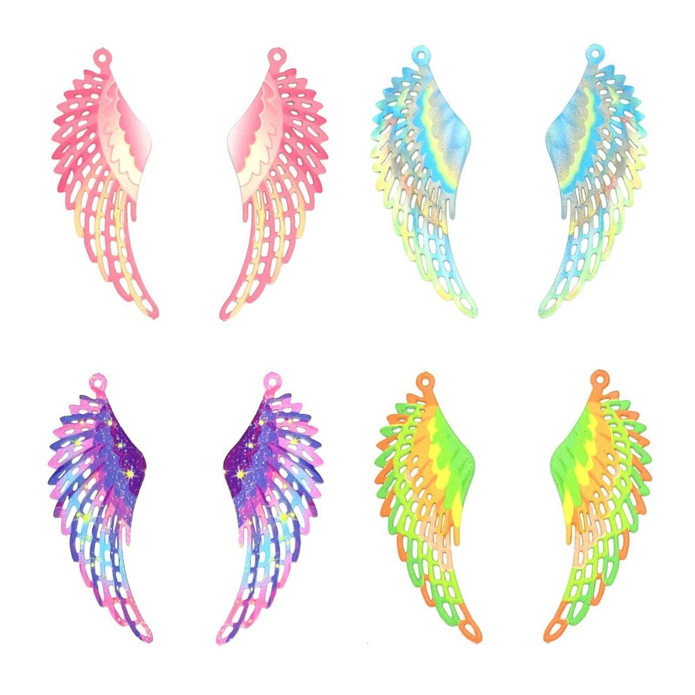 1898 24pcs Hollow Wing Filigree Charms Creative Multicolor Wing Pendants